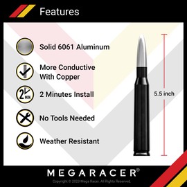 Mega Racer Silver Black Antenna for Jeep Wranger Gladiator 2007-2024 JT JKU JLU JK JL Jeep Wrangler Accessories, Sahara Rubicon Willys Mojave Jeep Antenna Replacement, Wrangler Gladiator Accessories