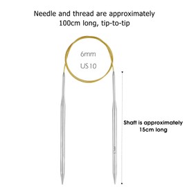 Circular Knitting Needles 40inch (100cm x 6mm) Stainless Steel Metal Round Knitting Needles with 10 Sturdy Stitch Markers