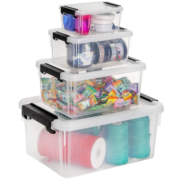 Jucoan 4 Pack Clear Plastic Storage Bin with Lid and