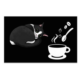 WIRESTER 19 x 12 Inch Absorbent Coffee Machine Mat, Rubber Dish Drying Rack Pad, Coffee Bar Accessories For Kitchen Restaurant Countertop - Playful Tuxedo Cat With Coffee