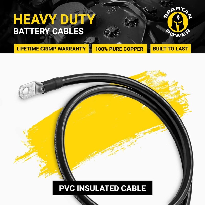 Spartan Power Black 3 Foot 2 AWG Battery Cable, Negative