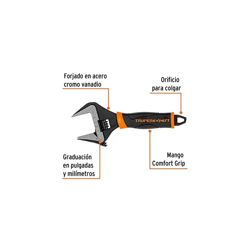 Truper Expert PET-6XA Llave ajustable (perico) 6" boca ancha Comfort