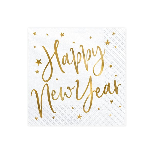 Set of 20 Napkins New Year Party New Year's Eve Table Decoration Table Decoration Napkins Happy New Year White Gold