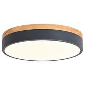 Yiisem Dimmable Wood LED Flush Mount Ceiling Light, 2700K-6000K Selectable Modern Round Close to Ceiling Lighting Fixtures, Minimalist Grey Ceiling Lamp for Bedroom, Kitchen, Hallway, Laundry Room