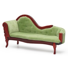 Odoria Dollhouse Chaise Lounge Miniature: 1/12 Scale Settee Chair for Victorian Vintage Living Room - Mini Recliner Seat Luxury - Tiny Loveseat Wood Furniture Antique Green