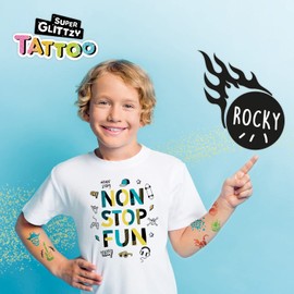 TATOY Super Glittzy Rocky Tattoo Set - Skin-Friendly Temporary Glitter Tattoos with 18 Great Stencils and Beautiful Colours