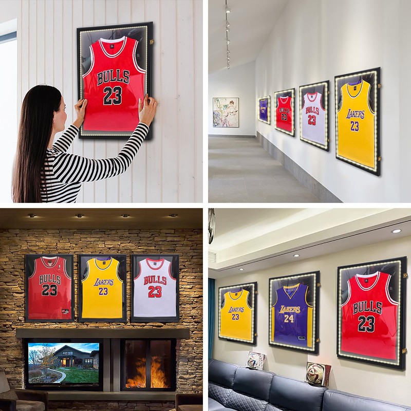 Nice C Jersey Frame Display Case with Lights, LED, UV