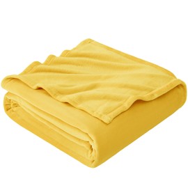 EHEYCIGA Fleece Blanket Mustard Throws for Sofas Fluffy Warm Soft Blanket for Bed Settees Armchairs, Fit All Season, Single, 130x165cm