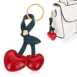 Grevosea Cherry Keychain, Cute Cherry Bag Charm for Purse Handbags Faux Leather PU Cherry Charm Lightweight and Durable Bag Accessory Gift for Women