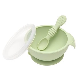 Bumkins - tazón para bebé, Juego de alimentación de Silicona con succión para bebés y niños, Incluye Cuchara y Tapa, Primer Juego de alimentación, Ese
