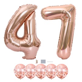Rose Gold 47 Birthday Decorations - 40 Inch Number 47 Foil Balloons Latex Confetti Balloons for 47th Birthday Party Decoration Wedding Anniversary Photos Props Supplies