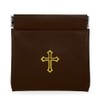 Squeeze Top Rosary Pouch Brown Vinyl with Gold Cross Imprint
