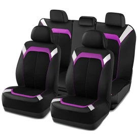 PIC AUTO Car Seat Cover – Silver & Purple Leather with Breathable Mesh Seat Cover for Cars, Stylish Two-Tone Leather Full Set Seat Covers, Universal Fit, Durable for SUV, Truck, Sedan, Vehicles