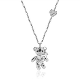 Meissa Teddybär-Anhänger-Halskette für Damen und Mädchen, Süßer Anhänger 925 Sterling Silber Halskette Geschenk für Weihnachten Neujahr Geburtstag, Silber