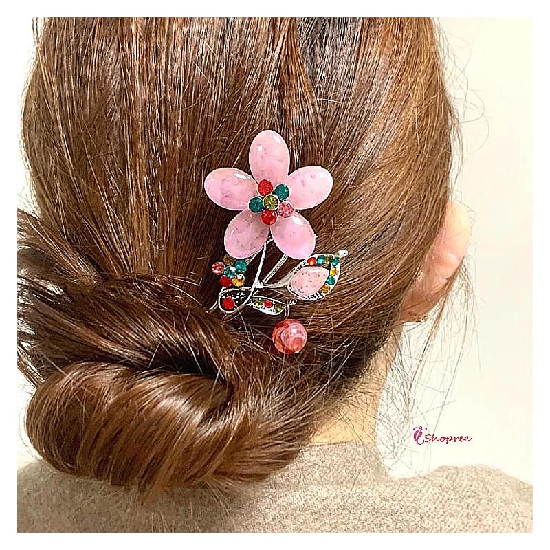 샵프리C Traditional Korean Hairpin for Hanbok with Floral Design -