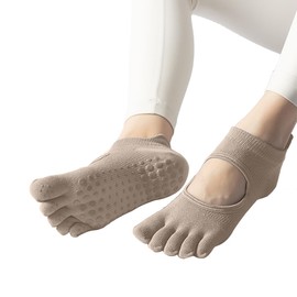 Ruayia Yoga Socks Non-Slip Stopper Socks Women's Pilates Socks Gymnastics Kickboxing Fitness Socks Yoga Toe Socks Non-Slip Toeless Pilates Socks Non-Slip Socks, Yoga Socks Mocha