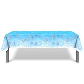 CC HOME 1 Pack Christmas Snowflakes Winter Wonderland Plastic Tablecloth 54 x 87 Inch Long Rectangular Table Cover for Buffet,Birthday Party Holiday Dinner,Picnic or Tablecloth for Kitchen Event Use