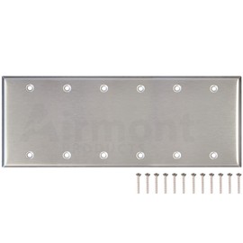 Airmont Products Stainless Steel Blank Wall Plates, 6 Gang Standard Size 4.50'' x 11.75'' Corrosion and Heat Resistant, Silver Metal, Cover Unused Electrical Sockets or Switch Holes