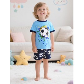 Little Hand Toddler Boys Soccer Pajama Goal Getter Pyjamas Kids Summer Football Pjs Sleepwear for Boy 2-3 Years Blue