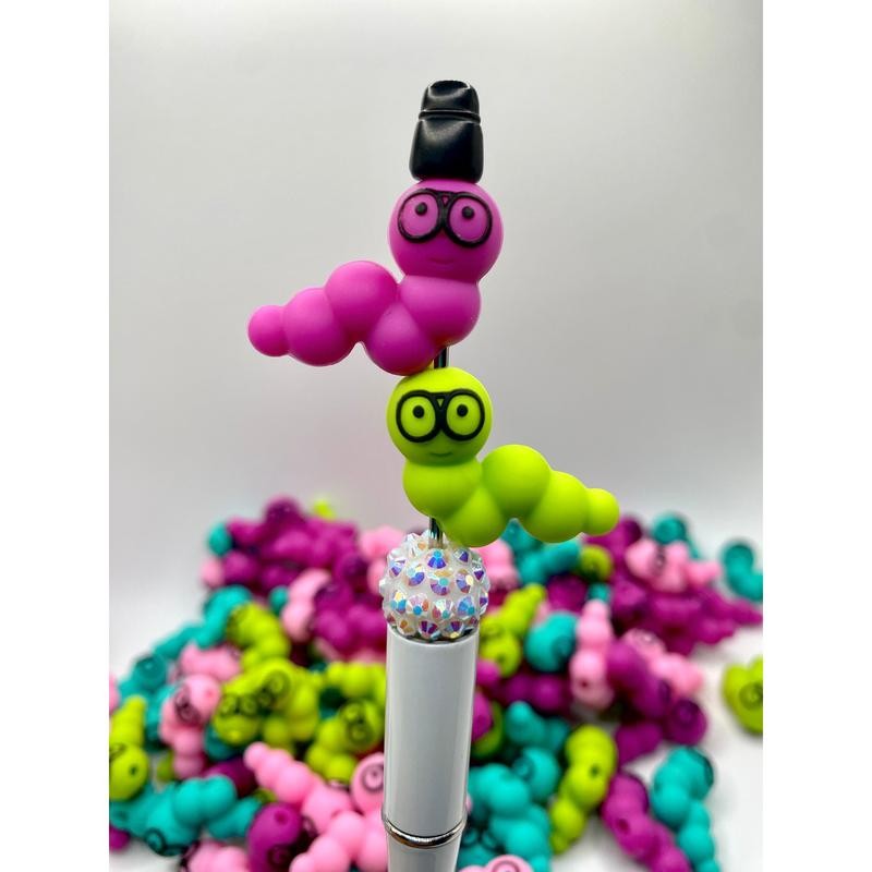 Bookworm 3D Silicone Focal Beads - Shaped like Worms for