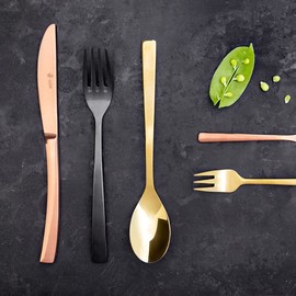 PW Paul Wirths Swing 1200 PVD Cutlery Set, 4 Pieces, Copper, 18/10 Stainless Steel, Polished & Dishwasher Safe, Cutlery Set