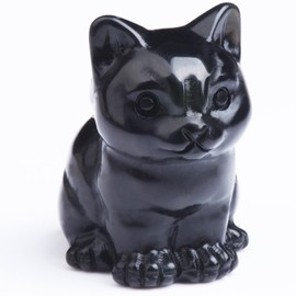 Black Obsidian Cat Crystal Statues, Healing Crystal Kitty Figurine Decorations, Black Cat Gift Lucky Cute Kitten Figurines, Handcrafted Crystal Figurine for Home Décor and Spiritual Protection