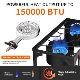 SKOK 2 Burner Propane Stove - Portable Camping Stove with 150,000BTU High Efficiency Propane Burner, Outdoor Stove for Camping, Backyard, Picnic