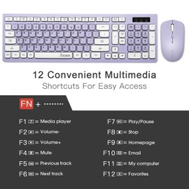 RECCAZR Wireless Keyboard and Mouse Combo, Full-Sized Wireless Keyboard and Adjustable DPI Mouse, 2.4GHz USB Receiver, Wireless Keyboard and Mouse for PC, Windows, Desktop, Laptop (Purple)