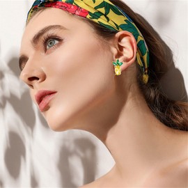 coadipress Lemon Stud Earrings for Women Delicate Fashion Unique 3D Fruit Tiny Pineapple Lemon Yellow Crystal Stud Earrings Hawaiian Summer Fruit Statement Jewelry (Pineapple)