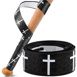 Cross Baseball Bat Grip Tape 1.75mm Precut - Full Adhesive Bat Wraps for Baseball/Softball/Cricket (Black) | Batting Grip Tape with Enhanced Thickness & Religious Design