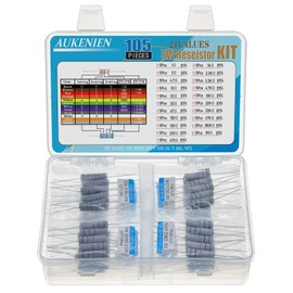 AUKENIEN 5W Carbon Film Resistor Assortment Kit 21 Values 105pcs 5 Watt 1 Ohm to 1M Ohm Resistors Set 5Watt Common Resistors Assorted RoHS Compliant with ±5% Tolerance