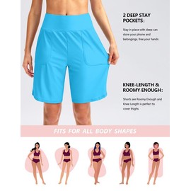 Viodia - Pantalones cortos de natación de cintura alta para mujer de 9 pulgadas con bolsillos, UPF 50+, pantalones cortos de playa ligeros para mujer con forro, Azul-cielo, 4XL
