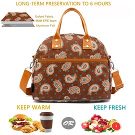 FlowFly Insulated Lunch Bag With Shoulder Strap for Women, Men, and Kids, Large and Reusable, Handle, Freezable Work and School Travel Tote and Meal Prep Organizer,Cashew