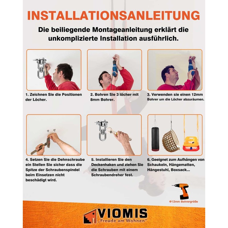 Viomis Stainless Steel Ceiling Hook 360° Rotatable - Universal for
