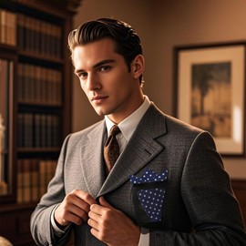 LHXzizizi Polka Dot Handkerchiefs for Men, Mens Handkerchiefs Pocket Square with Holder for Wedding Party Banquet Formal Prom (Navy Blue)