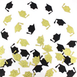 Vofrise 200PC Black Gold Grad Cap Graduation Confetti for Table Glitter Graduation Hat Table Scatter for Class of 2025 Grad Party Decorations