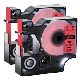 GREENCYCLE Compatible for DYMO D1 45017 S0720570 Label Maker Tape 1/2" (12mm) x 23ft (7m) for LabelManager 210D 220P 260P 160 280 420P 350 360D 450 COLORPOP (Black on Red, 2 Pack)