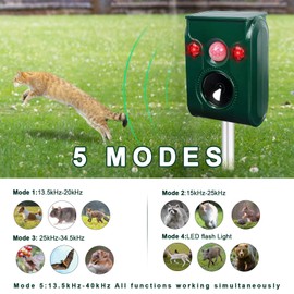 PGFIT 2 Pack Solar Animal Repellent, Ultrasonic pest Repeller, Deer Repellent, Cat Repellent Outdoort, Waterproof Sports Activation LED Flashing Alarm Sound,Repel Squirrel,Dog,Raccoon,Skunk,Rodent.