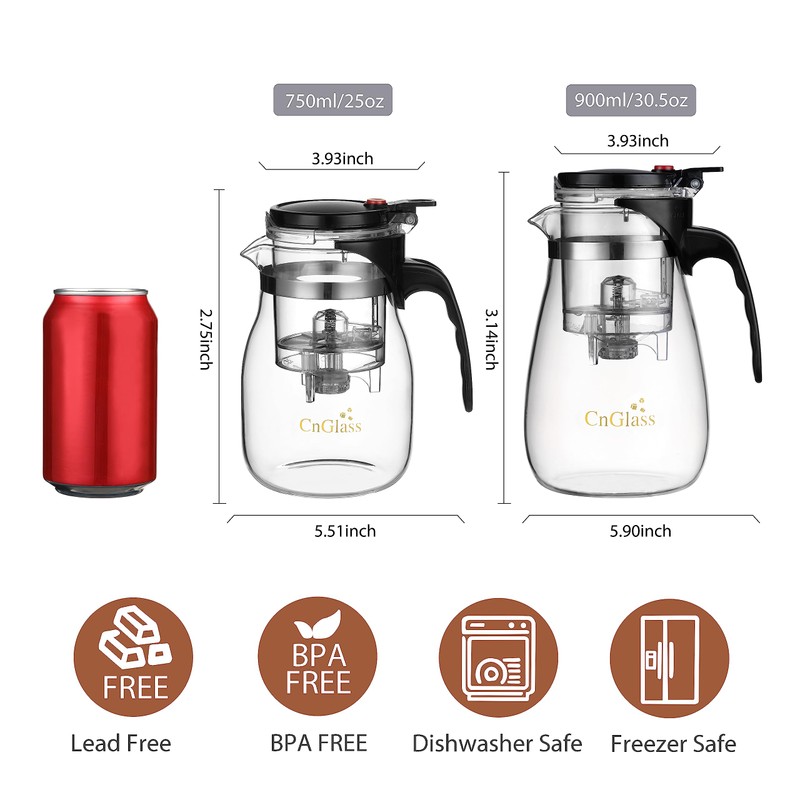 CNGLASS Glass Teapot with Removable Infuser,25oz Clear Tea Kettle with