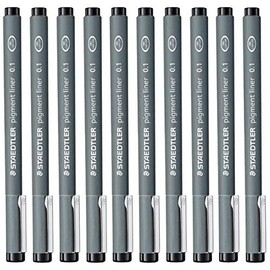STAEDTLER Staedtler 0.1 Mm Pigment Liner Fineliner Sketching Drawing Drafting Pens Pack Of 10