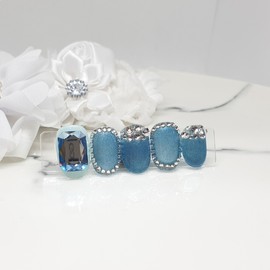 Blue Topaz Handmade Nail Tips - Long Round Square / Blue토파즈 수제네일팁 - 롱라운드스퀘어