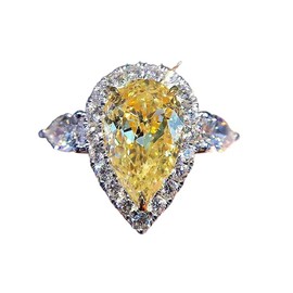 925 Silver Super Flash Simple Yellow Water Drop Pear-Shaped Zircon Ring Heart-Shaped Yellow Zircon Ring Found Diamond Ring Found Female Jewelry Earrings (US Code 6)