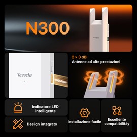 Tenda Ripetitore WiFi Extender e Access Point, Velocità Single Band 300Mbps, Porta Ethernet, Copertura fino a 120 m², Compatibile con i principali modem router Wi-Fi, Bianco(A9)