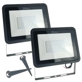 ZSGoes 2 Pack Cool White 50W LED Flood Light Outdoor Waterproof IP65, Wall Security Landscape Lamp, Home, Square, Yard, Garage, Street, Pathway, Spike Stand, Low Voltage 12V 24V 36V 48V 60V DC AC