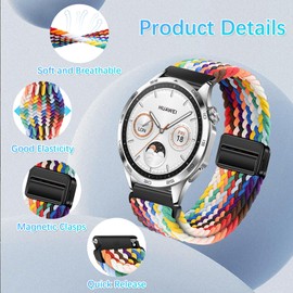 RanBluu 20 mm 22 mm Nylon Strap, Braided Replacement Strap, Elastic Watch Strap with Magnetic Clasp (20 mm, Rainbow)