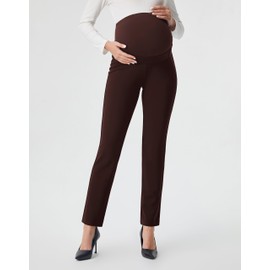 AFITNE Maternity Pants for Work Over The Belly Straight Leg Dress Pants Strethy Pregnancy Office Casual Yoga Pants 31" Brown M