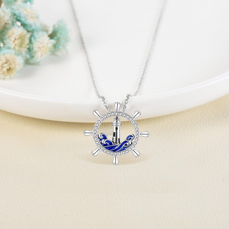 URONE Sterling Silver Lighthouse Pendant Necklace - Lighthouse Jewelry Gift