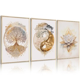 Lhoiplme Tree of Life Wall Art Zen Lotus Canvas Wall Decor Yoga Spiritual Room Art Paintings Yin Yang Abstract Decor Artwork Spa Yoga Tree Pictures for Living Room Bedroom 8x10 Inch Unframed Set of 3