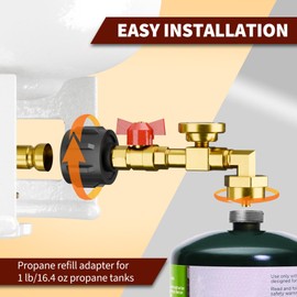 BGick Propane Refill Adapter (Elbow) Design with Valve and Gauge, Upgraded Propane Refill Adapter 20lb to 1lb Converter, QCC1 Propane Tank Refill Adapter, with ON/Off Control