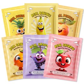 Kaely 6 Pack Fruit Face Masks for Kids, Kids Face Mask Spa Day Kit Supplies, Spa Party Favors for Teens Girls Women, Sheet Facial Mask Skincare Gifts Set, Moisturize Soothe for All Skin Types, 03